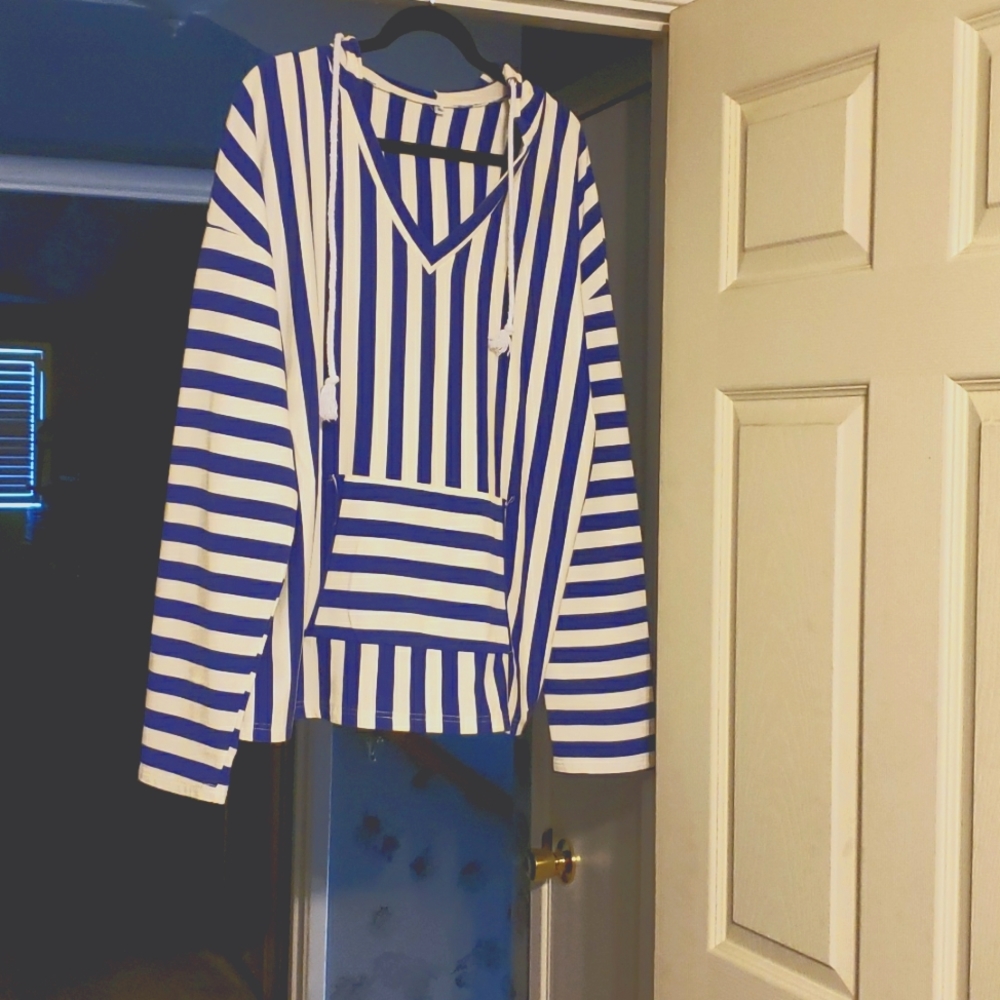 Pullover blue/white straps. Xl Topshop